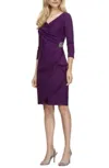 ALEX EVENINGS SHEATH COMPRESSION COCKTAIL DRESS WITH 3/4 SLEEVES IN PURPLE