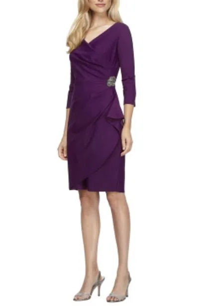 Alex Evenings Sheath Compression Cocktail Dress With 3/4 Sleeves In Purple