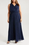 Alex Evenings Shimmer Mesh Sleeveless Gown In Navy