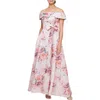 Alex Evenings Metallic Floral Jacquard Off The Shoulder Gown In Blush Multi