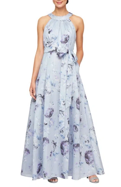 ALEX EVENINGS ALEX EVENINGS SHIMMER TIE BELT ORGANZA GOWN