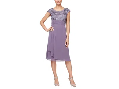 Alex Evenings Short Embroiderd With Pleated Waist In Purple