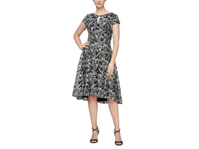 Alex Evenings Short Embroidered A-line Dress In Black