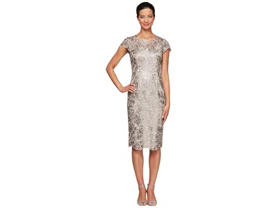 Alex Evenings Short Embroidered Cap Sleeve Dress In Brown