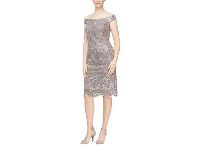 Alex Evenings Short Embroidered Off-the-shoulder Dress In Multi