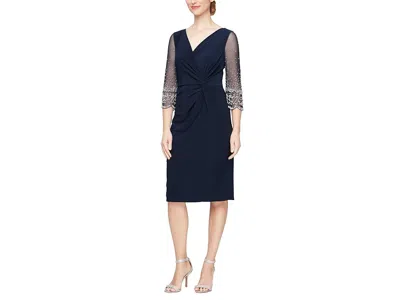 Alex Evenings Short Matte Jersey Sheath Dress In Blue