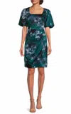 Alex Evenings Short Puff Sleeve Patterened In Turqoise In Multi