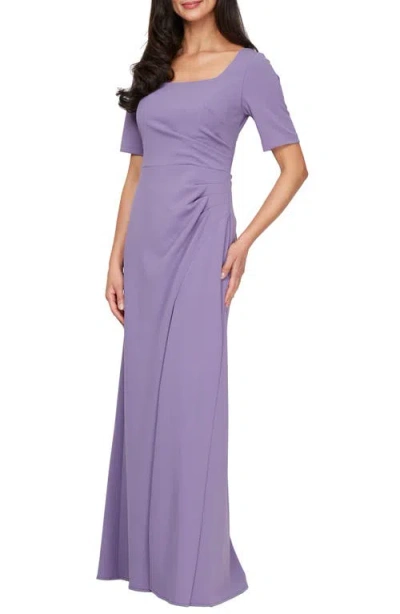 ALEX EVENINGS ALEX EVENINGS SIDE RUCHED STRETCH CREPE GOWN