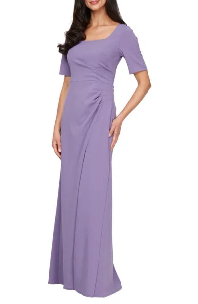 Alex Evenings Side Ruched Stretch Crepe Gown In Icy Orchid