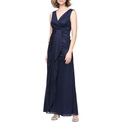 Alex Evenings Sleeveless Glitter Mesh Gown In Dark Navy
