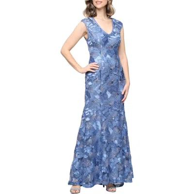 Alex Evenings Sleeveless Sequin Soutache Gown In Blue