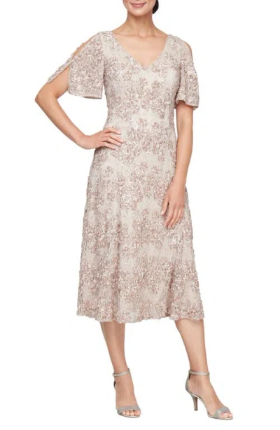 Alex Evenings Soutache Lace Cocktail Dress In Neutral