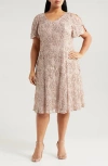 Alex Evenings Plus Size V-neck A-line Sequin Dress In Buff