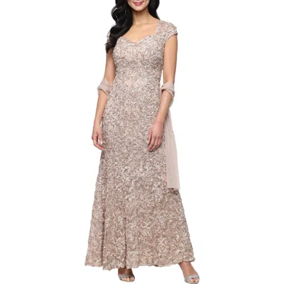 Alex Evenings Soutache Mermaid Gown With Shawl In Neutral