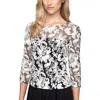 Alex Evenings Embellished Tulle Blouse In Black/white