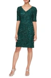 Alex Evenings Soutache V-neck Sheath Dress In Emerald Green