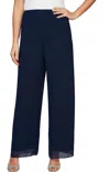 Alex Evenings Straight Leg Chiffon Pant In Dark Navy
