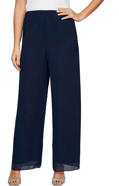 Alex Evenings Straight Leg Chiffon Pant In Dark Navy