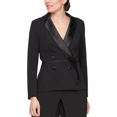 Alex Evenings Stretch Crepe Tuxedo Top In Black