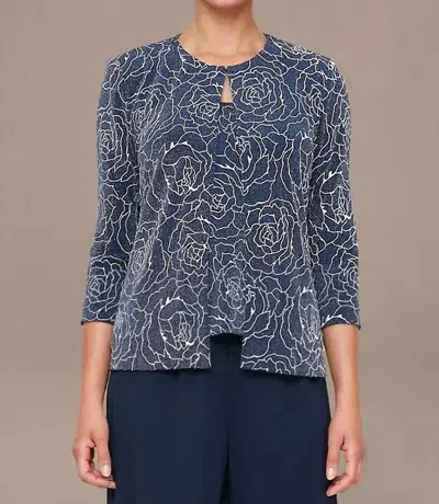 Alex Evenings Stretch Knit Metallic Two-piece Set In Navy