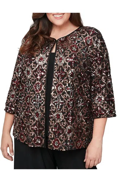 Alex Evenings Stretch Sequin Mock Twin Set Top - Plus In Black