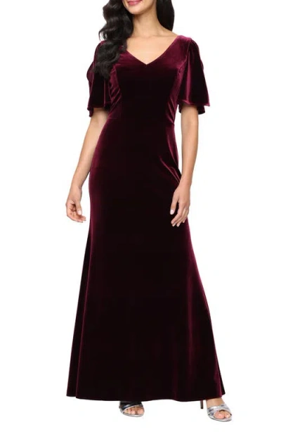 Alex Evenings Stretch Velvet Mermaid Gown In Burgundy