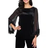 Alex Evenings Stretch Velvet Top In Black