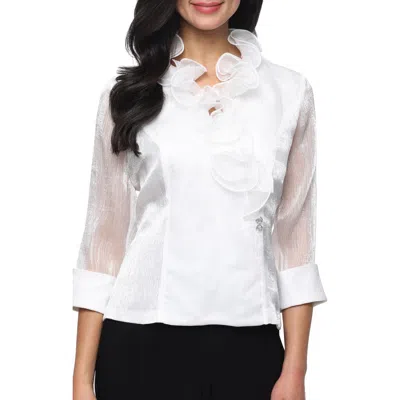 Alex Evenings Structured Ruffle Chiffon Top In White