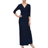Alex Evenings Surplice Neck Column Gown In Navy