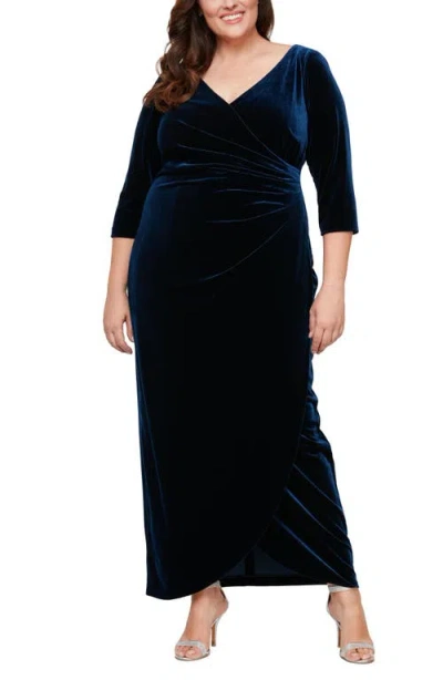 Alex Evenings Surplice Neck Velvet Dress In Blue