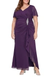 Alex Evenings Surplice V-neck Gown In Summer Plum