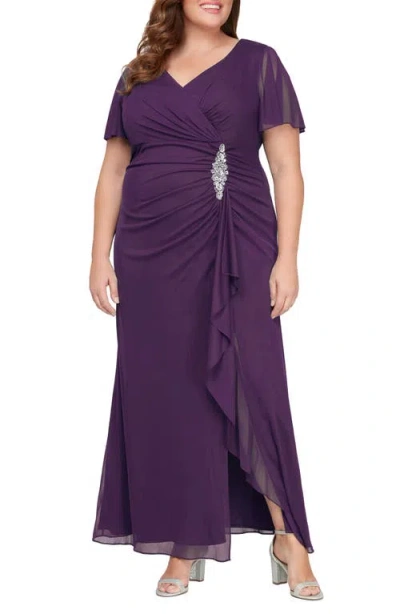 Alex Evenings Surplice V-neck Gown In Summer Plum