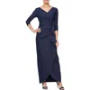Alex Evenings Surplice V-neck Three-quarter Sleeve Gown In Navy