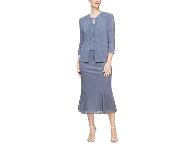 Alex Evenings Tea Length Jacket Dress In Gray