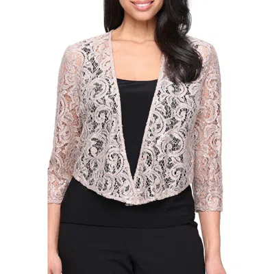 Alex Evenings Three-quarter Sleeve Stretch Sequin Lace Coverup Jacket In Neutral