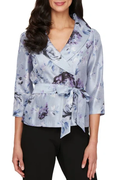 Alex Evenings Tie Side Organza Top In Purple Multi