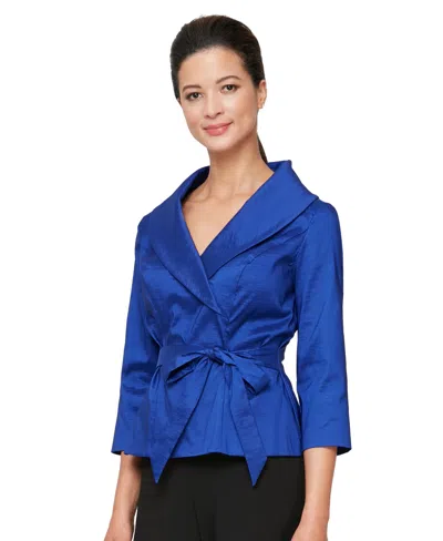 Alex Evenings Tie-waist Surplice Blouse In Blue