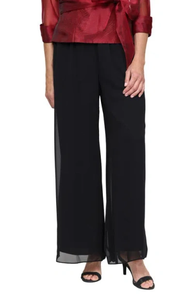 Alex Evenings Wide Leg Chiffon Palazzo Pants In Black