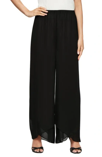 Alex Evenings Wide Leg Chiffon Pants In Black