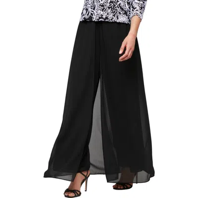 Alex Evenings Wide Leg Pants With Mesh Skirt Overlay In Black