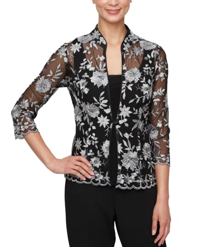 Alex Evenings Women's 2-pc. Embroidered Twinset In Black Silver