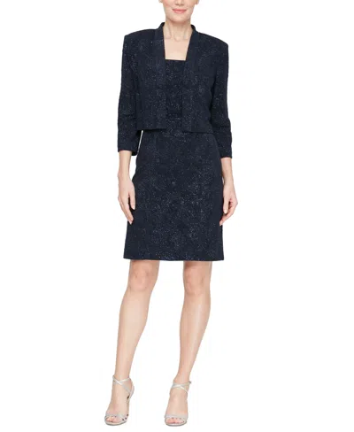 Alex Evenings Women's 2-pc. Glittered Jacket & Dress Set In Navy