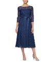 Alex Evenings Women's 3-d-flower A-line Midi Dress In Navy