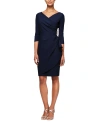 ALEX EVENINGS WOMEN'S 3/4-SLEEVE COMPRESSION DRAPED SHEATH DRESS