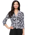 Alex Evenings Embroidered Illusion Sleeve Blouse In Black