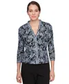 Alex Evenings Women's 3/4-sleeve Embroidered Blouse In Black,hydrangea