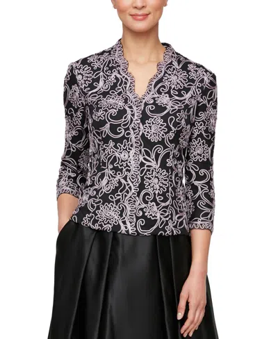 Alex Evenings Women's 3/4-sleeve Embroidered Blouse In Wisteria