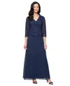 Alex Evenings Women's 3/4-sleeve Lace A-line Dress In Blue