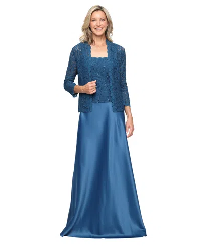 Alex Evenings Women's 3/4-sleeve Scalloped Jacket & Gown, 2-piece Set In Blue