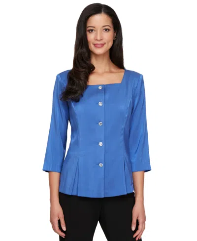 Alex Evenings Women's 3/4-sleeve Shimmer Square-neck Blouse In Royal